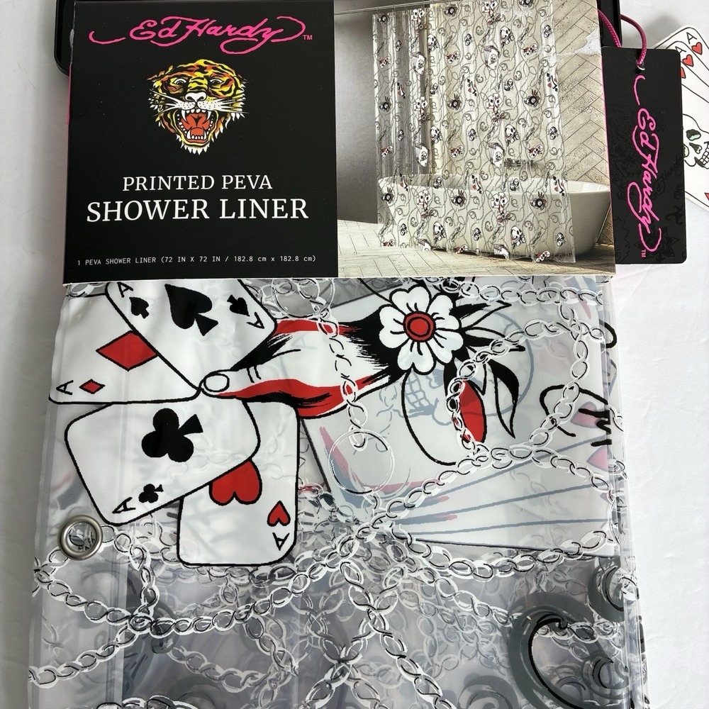 Ed Hardy Skull & Cards Shower Curtain Y2K PEVA 72 X 72" NEW